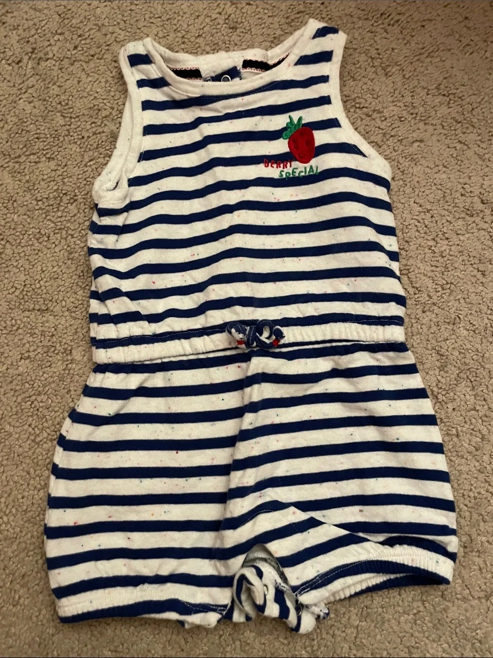Ellen DeGeneres Navy and White Striped Girls' Romper with Strawberry Patch